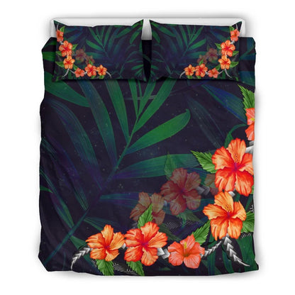 Hawaiian Hibiscus Palm Tree Background Polynesian Bedding Set