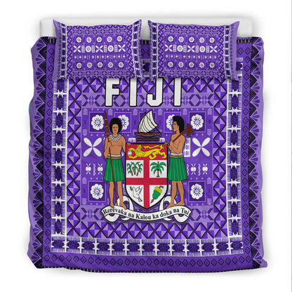 Fiji Bedding Set Pattern Fijian Tapa Pattern Purple