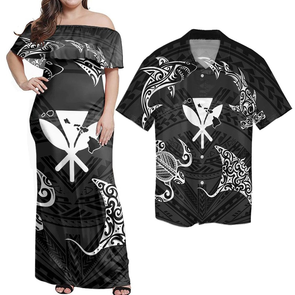 Matching Hawaiian Outfits For Couples Polynesian Turtle Hammerhead Shark Ray Kanaka Hawaii Circle