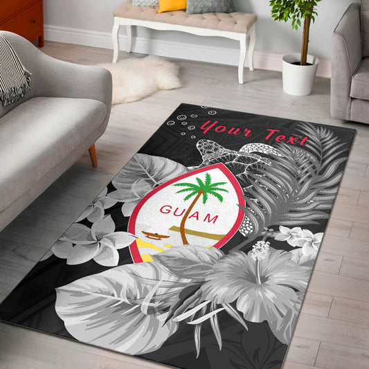 (Custom Personalised) Guam Seal Area Rug Polynesian Turtle with Flowers Version White