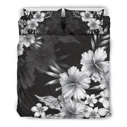 Hawaiian Hibiscus Black And White Polynesian Bedding Set
