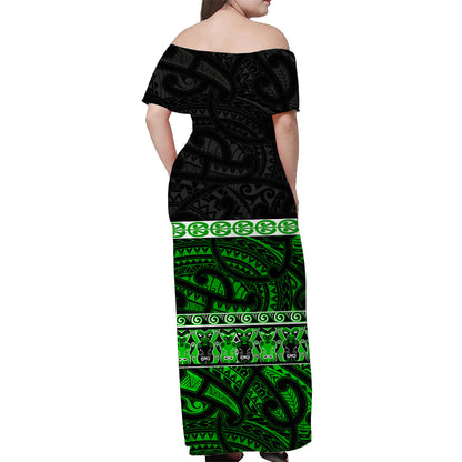 Custom Personalised New Zealand Off Shoulder Long Dress Maori Simple Green