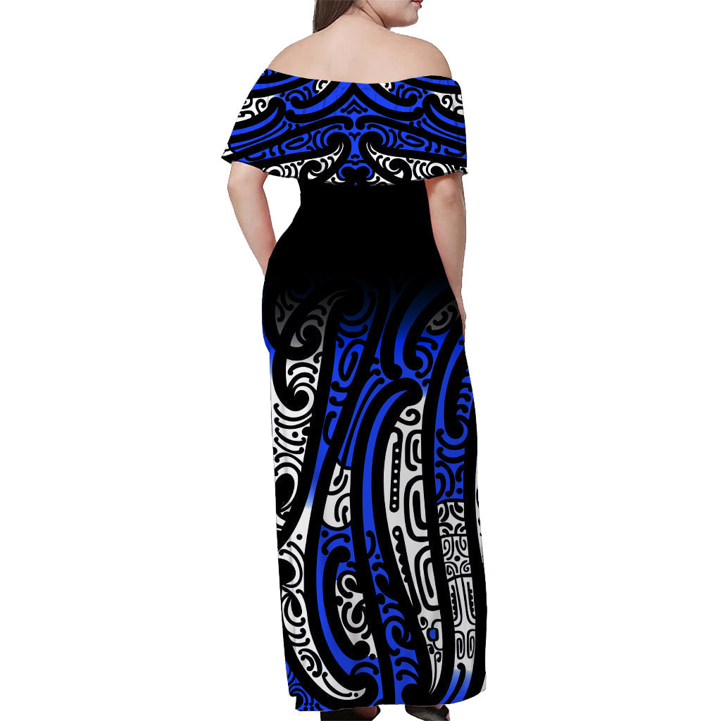 New Zealand Off Shoulder Long Dress Maori NZ Unique Blue