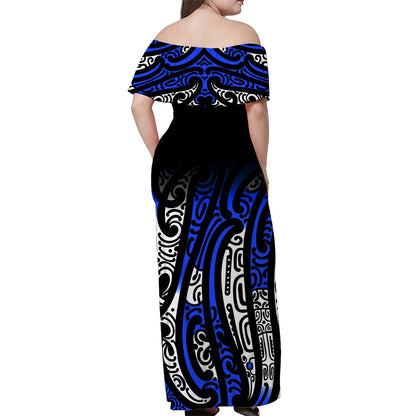 New Zealand Off Shoulder Long Dress Maori NZ Unique Blue
