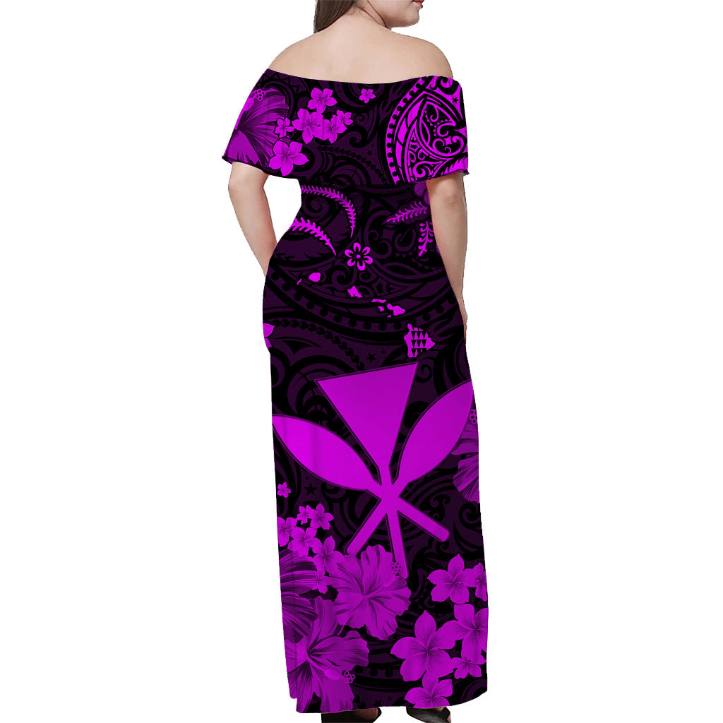 Hawaii Off Shoulder Long Dress Polynesia Purple Kanaka Maoli