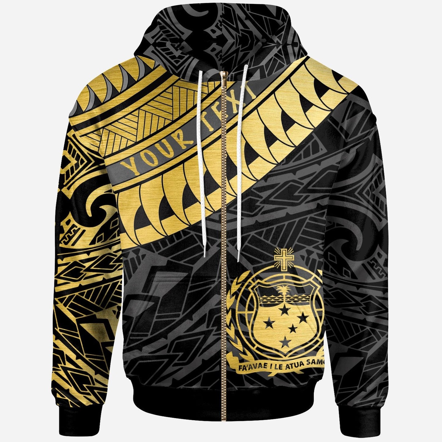 Custom Text Samoa Hoodie Personalised Samoa Ginger Lei Polynesian Pattern Gold Zip Up Hoodie