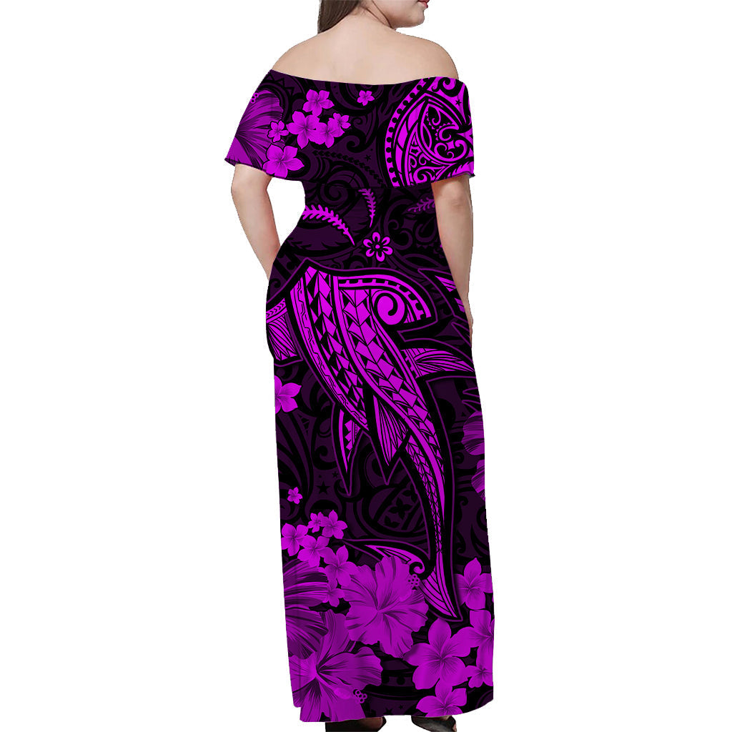 Hawaii Off Shoulder Long Dress Polynesia Purple Shark