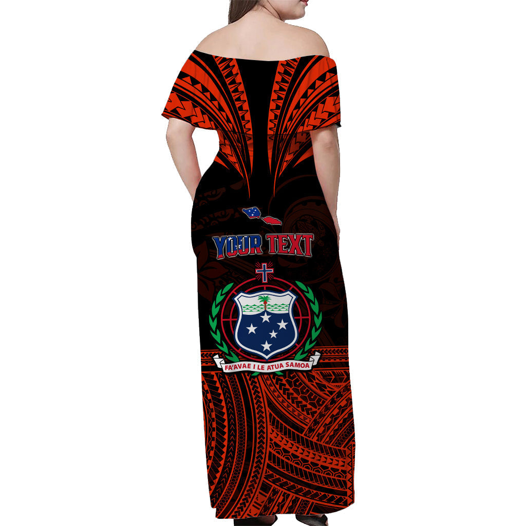 Custom Personalised Samoa Tatau Off Shoulder Long Dress Red Polynesian Proud Samoan