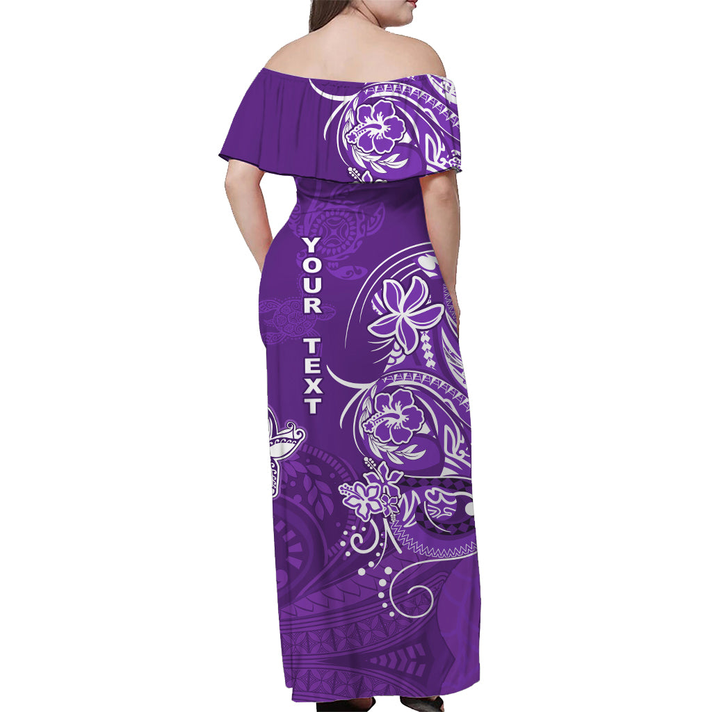 Custom Personalised Wallis et Futuna Off Shoulder Long Dress Polynesia Purple Sea Turtle and Flowers