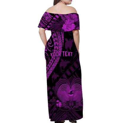 Custom Personalised Papua New Guinea Off Shoulder Long Dress Raggiana Birds Of Paradise Purple