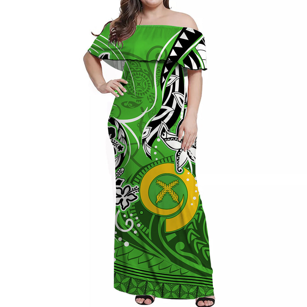 Vanuatu Color Off Shoulder Long Dress Pig Tusk Version Green