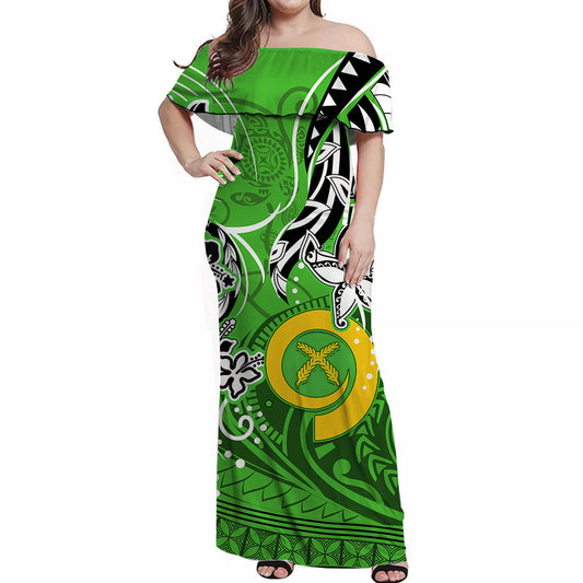 Vanuatu Color Off Shoulder Long Dress Pig Tusk Version Green