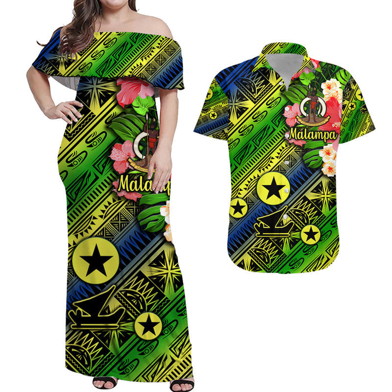 Vanuatu Malampa Combo Dress and Hawaiian Shirt Matching Couples Outfit Independence Be Proud