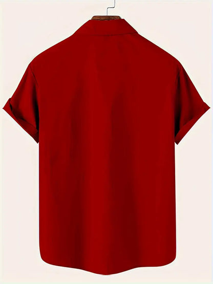 Men's Festive Christmas Santa Shirt - Funny Christmas Casual Short-Sleeve with Snowman & Santa Print Hawaiian Shirt For Him