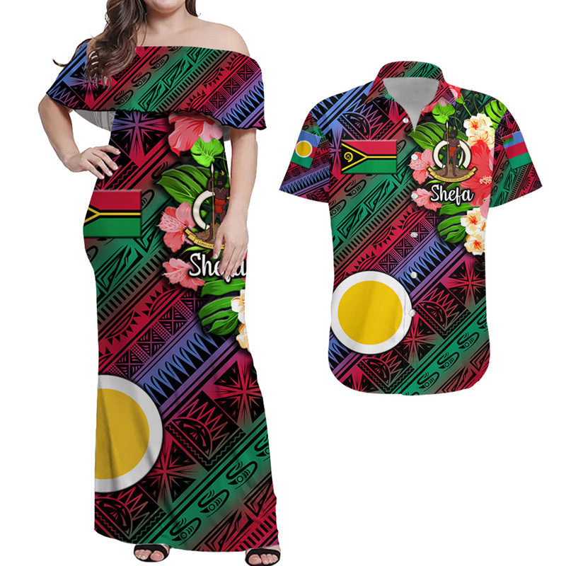 Vanuatu Shefa Combo Dress and Hawaiian Shirt Matching Couples Outfit Independence Be Proud