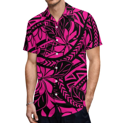 Polynesian Printed Pink Matching Outfit For Couple Clothing Tropical Fishtail Dress And Shirt For Her Him