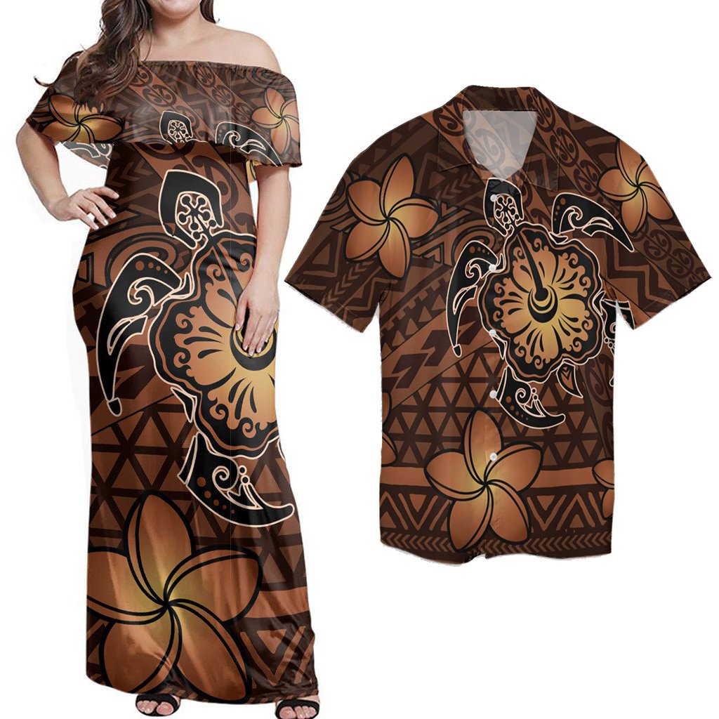 Hawaii Couple Outfits Hawaii Mix Polynesian Turtle Plumeria Nick Style Orange