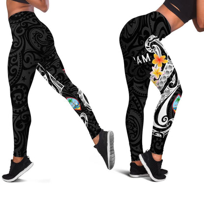 Guam Leggings - Guam Seal Polynesian Patterns Plumeria Black