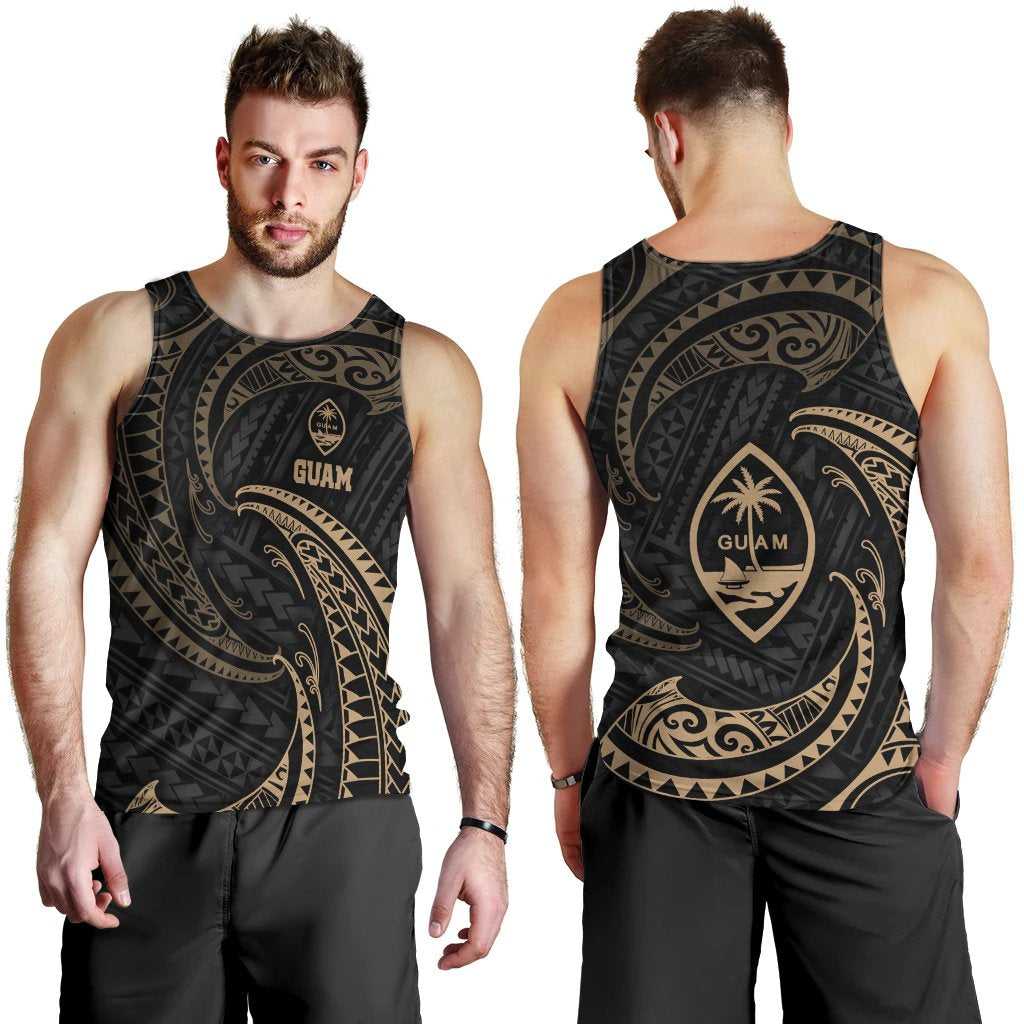 Guam Polynesian Men's Tank Top Gold Tribal Wave