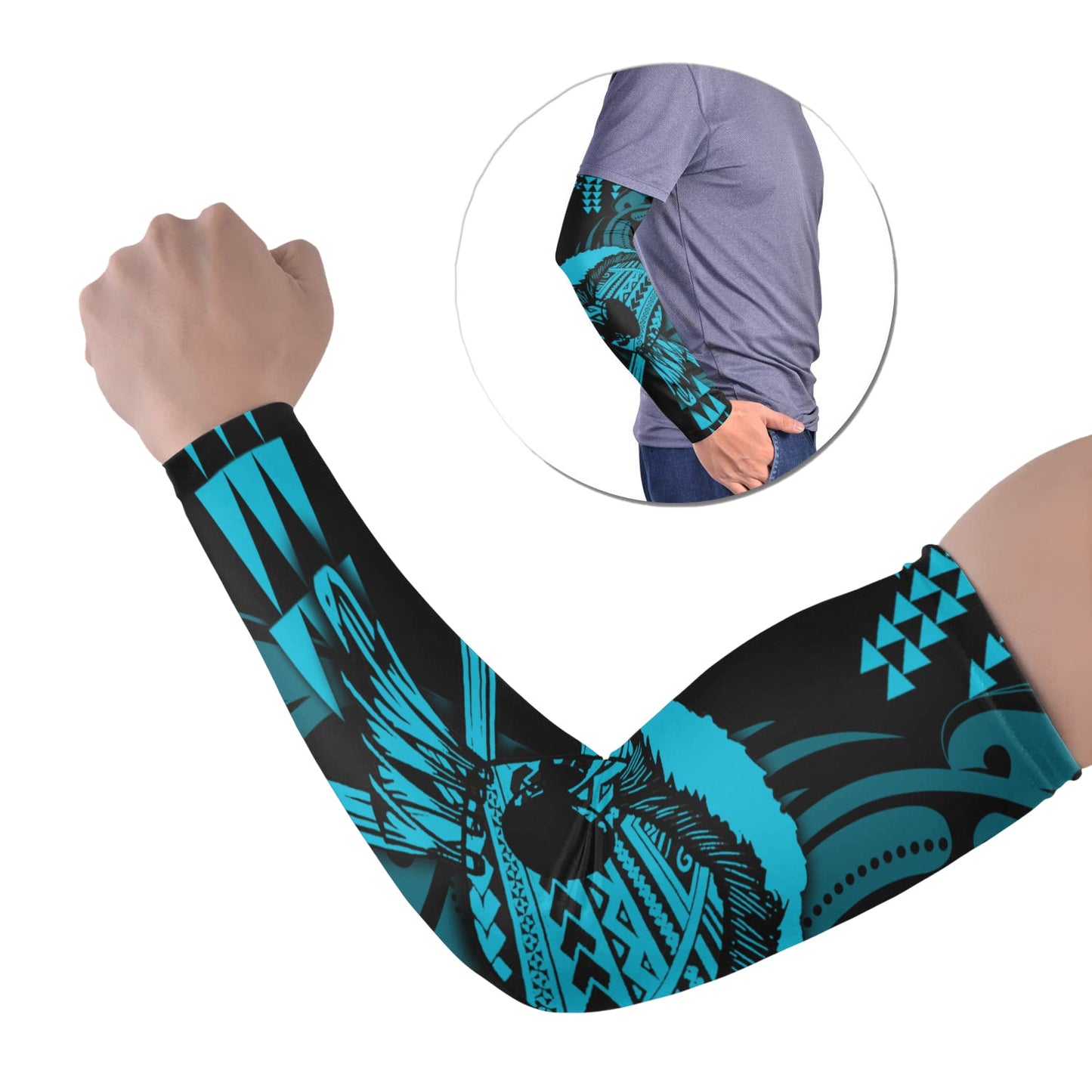 Hawaii Polynesian Warrior Kakau Arm Sleeve 43 (Set of Two)-Blue