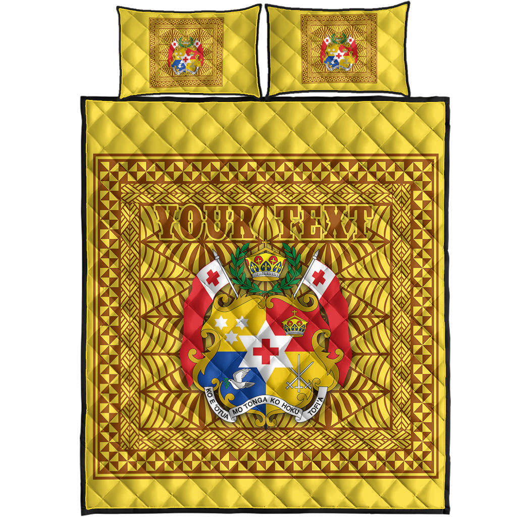 (Custom Personalised) Tonga Pattern Quilt Bed Set Coat of Arms Yellow and Gold