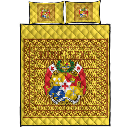 (Custom Personalised) Tonga Pattern Quilt Bed Set Coat of Arms Yellow and Gold