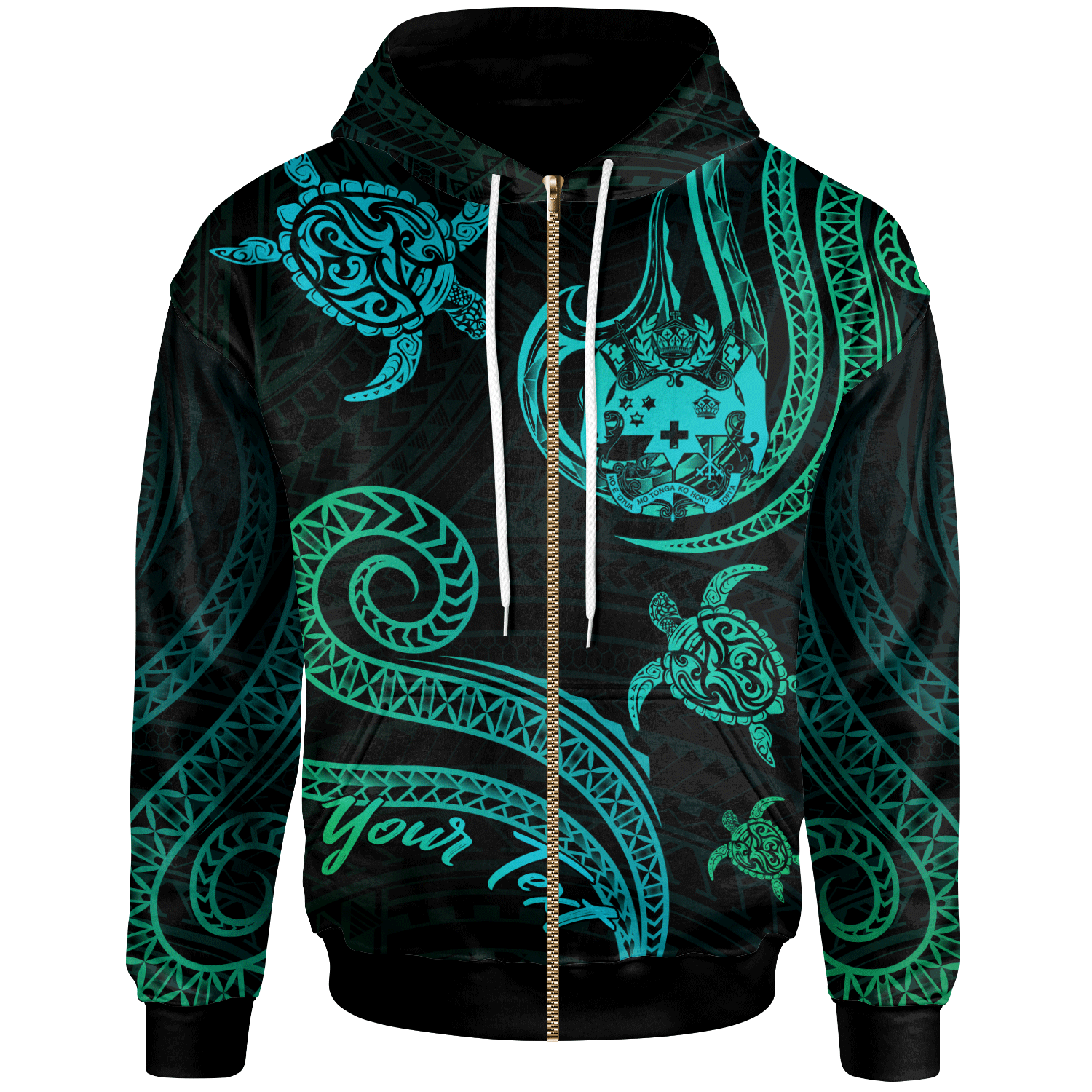 Tonga Polynesian Turtle With Pattern Turquoise Hoodie