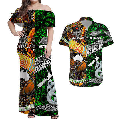 Matching Outfits For Couples New Zealand Maori Aotearoa And Australia Aboriginal Combo Dress And Shirt Together Green