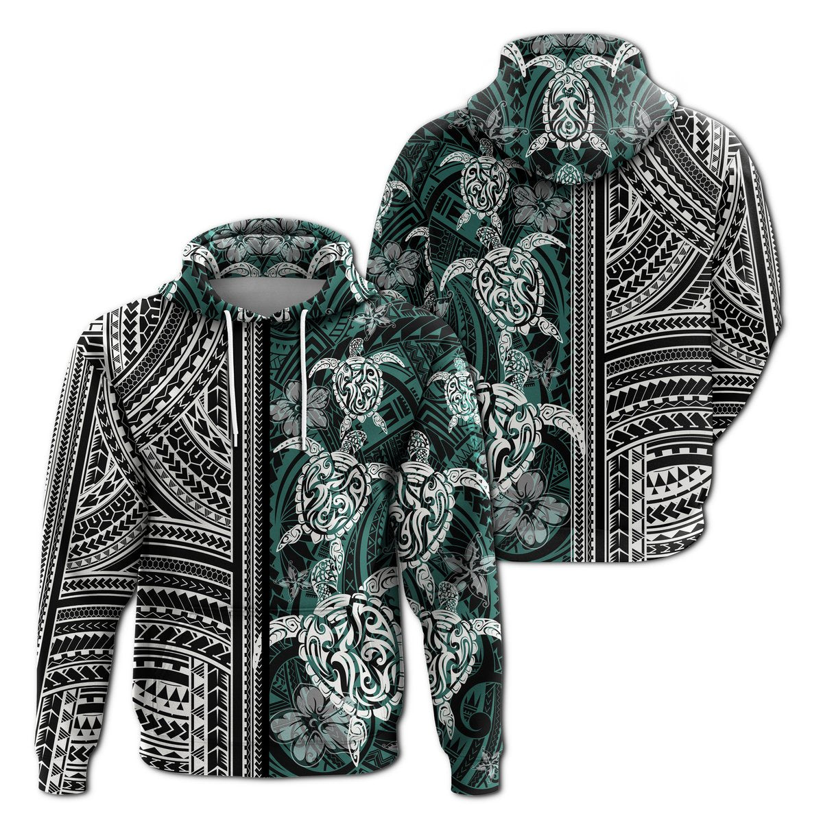 Polynesian Hoodie Turtle With Ethnic Motives And Floral Elements