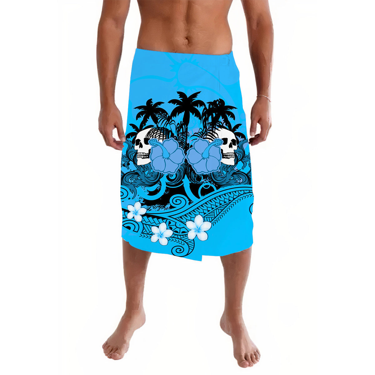 Hawaii Skull Lavalava Mysterious Polynesia and Blue Flowers