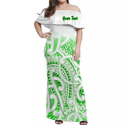 Custom Personalised New Zealand Off Shoulder Long Dress NZ Maori Green