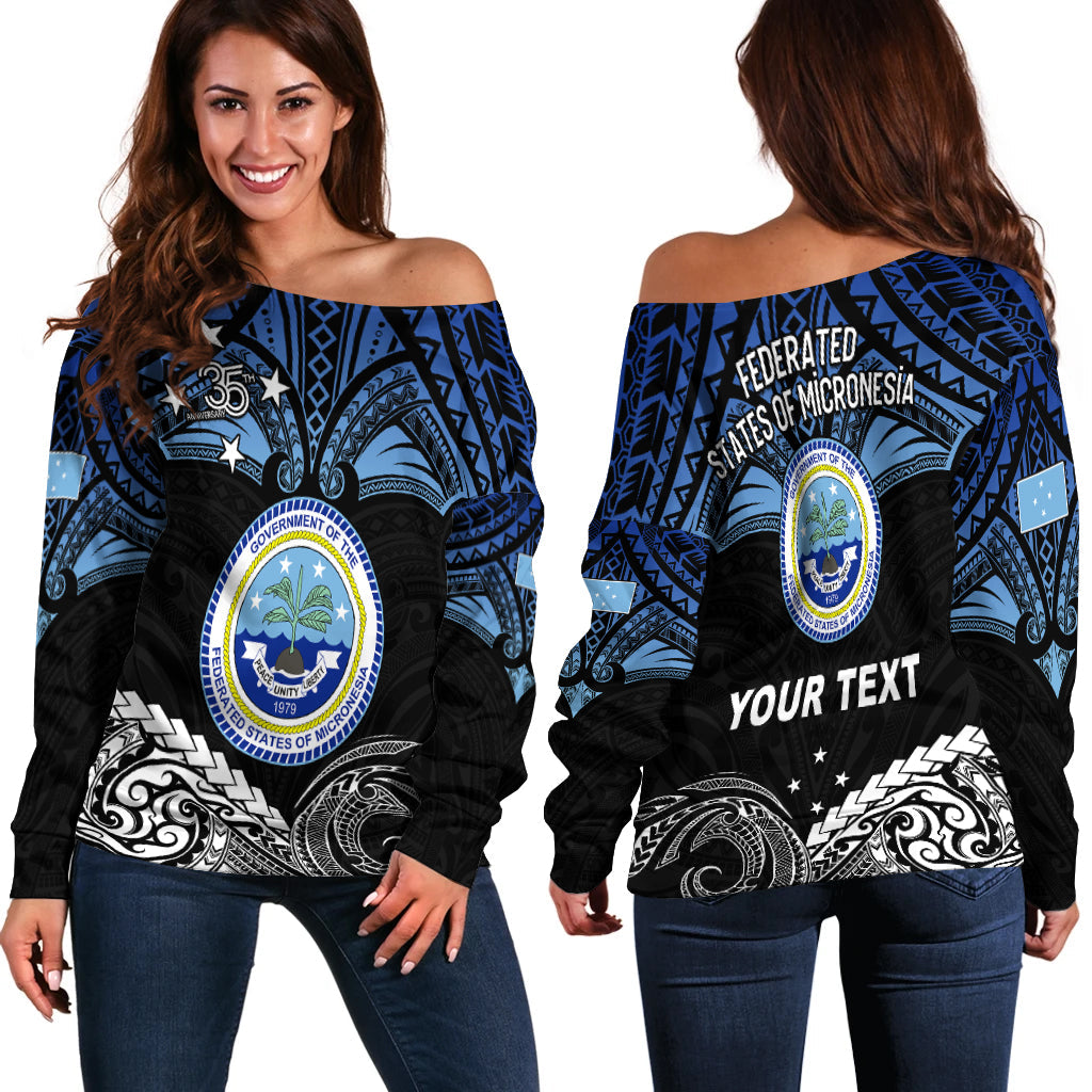 (Custom Personalised) Federated States of Micronesia Off Shoulder Sweater Happy FSM 35th Independence Anniversary