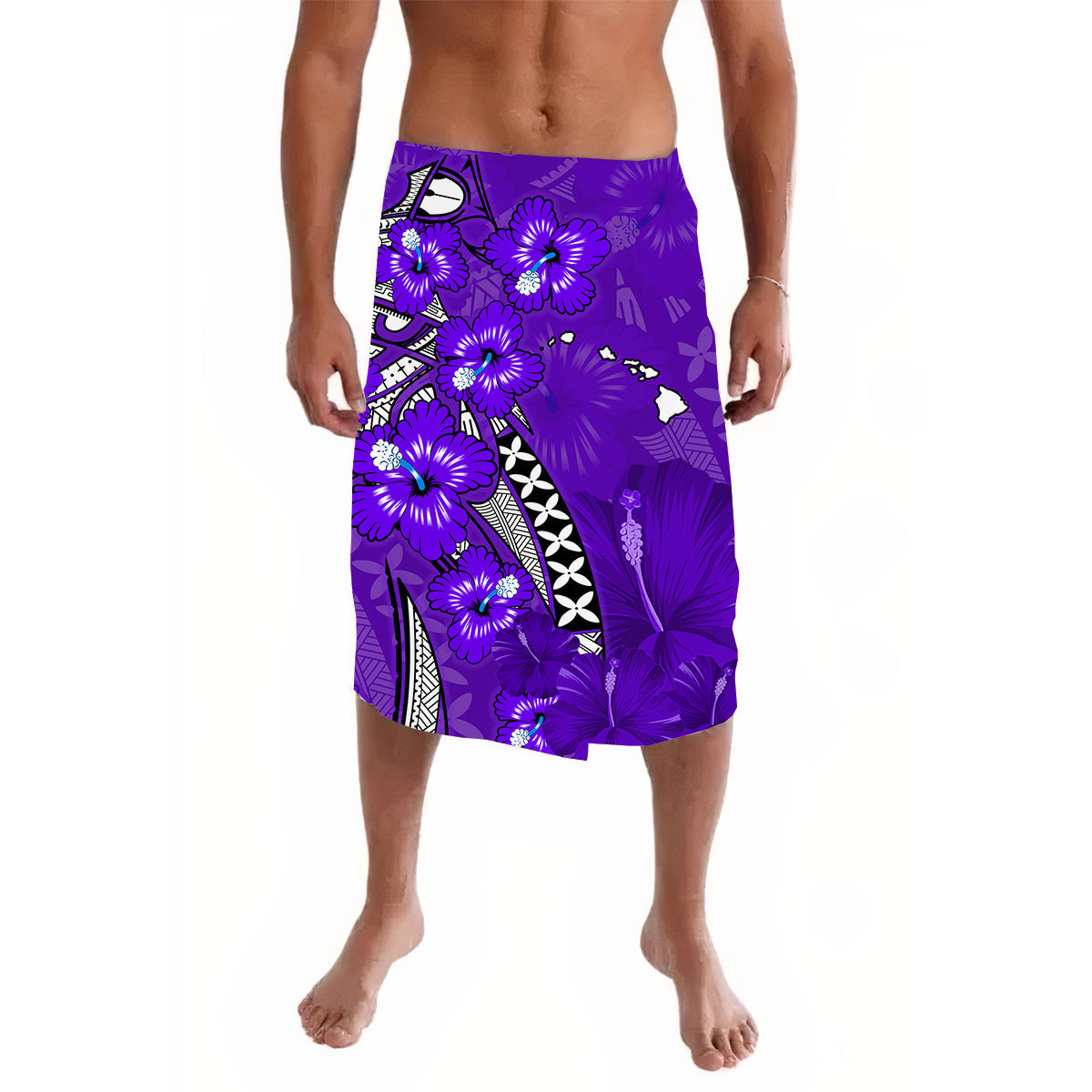 Hawaii Lavalava Polynesia Purple Hibiscus and Map Mystical