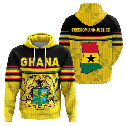African Hoodie Ghana Map Kente Coat Of Arms Pullover
