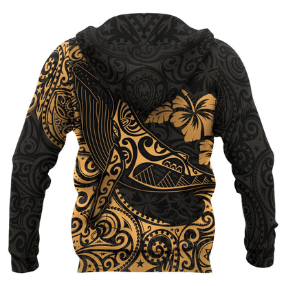 Polynesian Hawaii Zip up Hoodie Polynesian Golden Humpback Whale