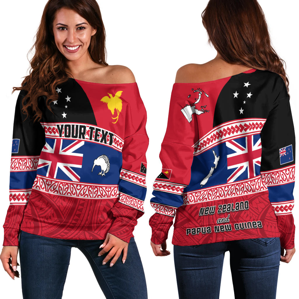 (Custom Personalised) Papua New Guinea and New Zealand Off Shoulder Sweater Polynesian PNG and NZ