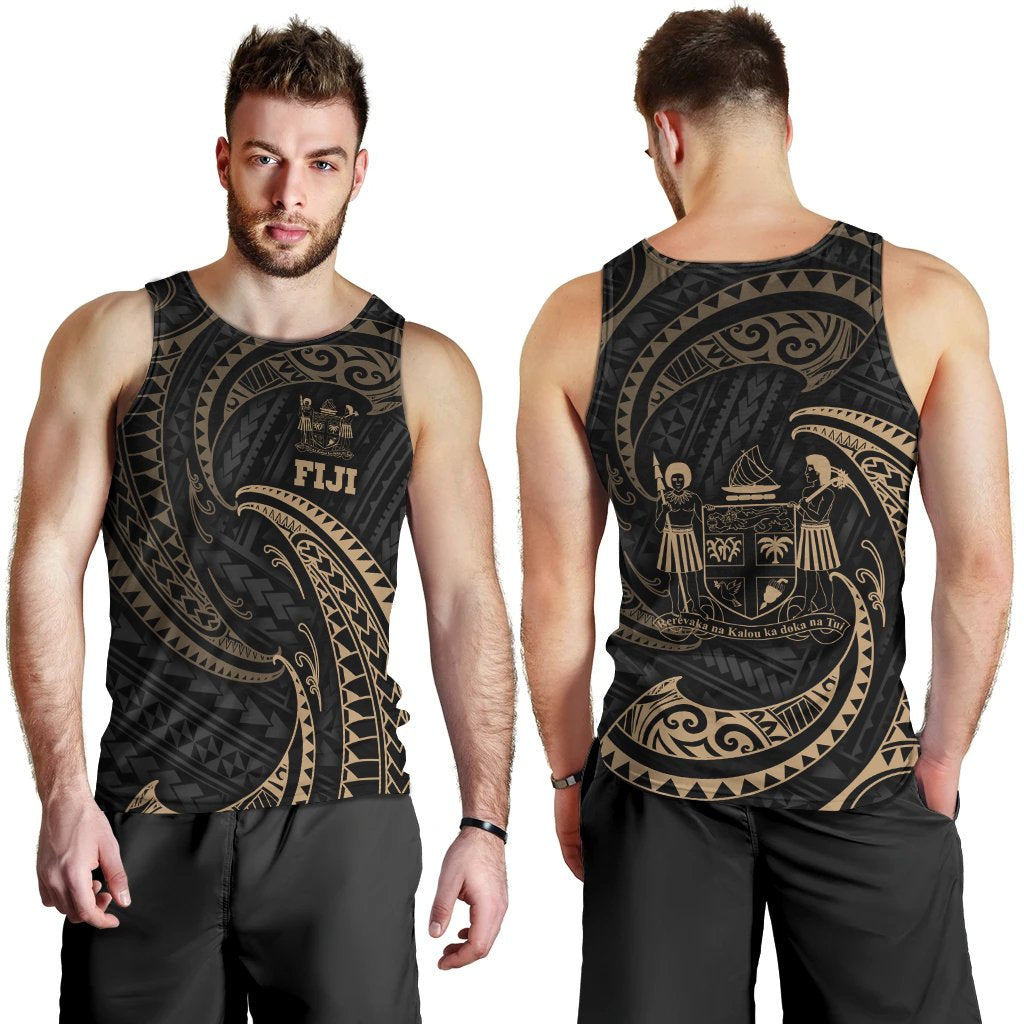 Fiji Polynesian Men's Tank Top Gold Tribal Wave