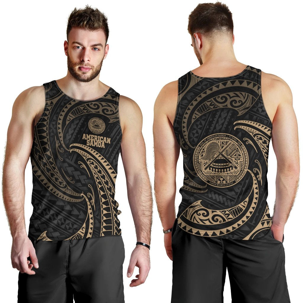 American Samoa Polynesian Men's Tank Top Gold Tribal Wave