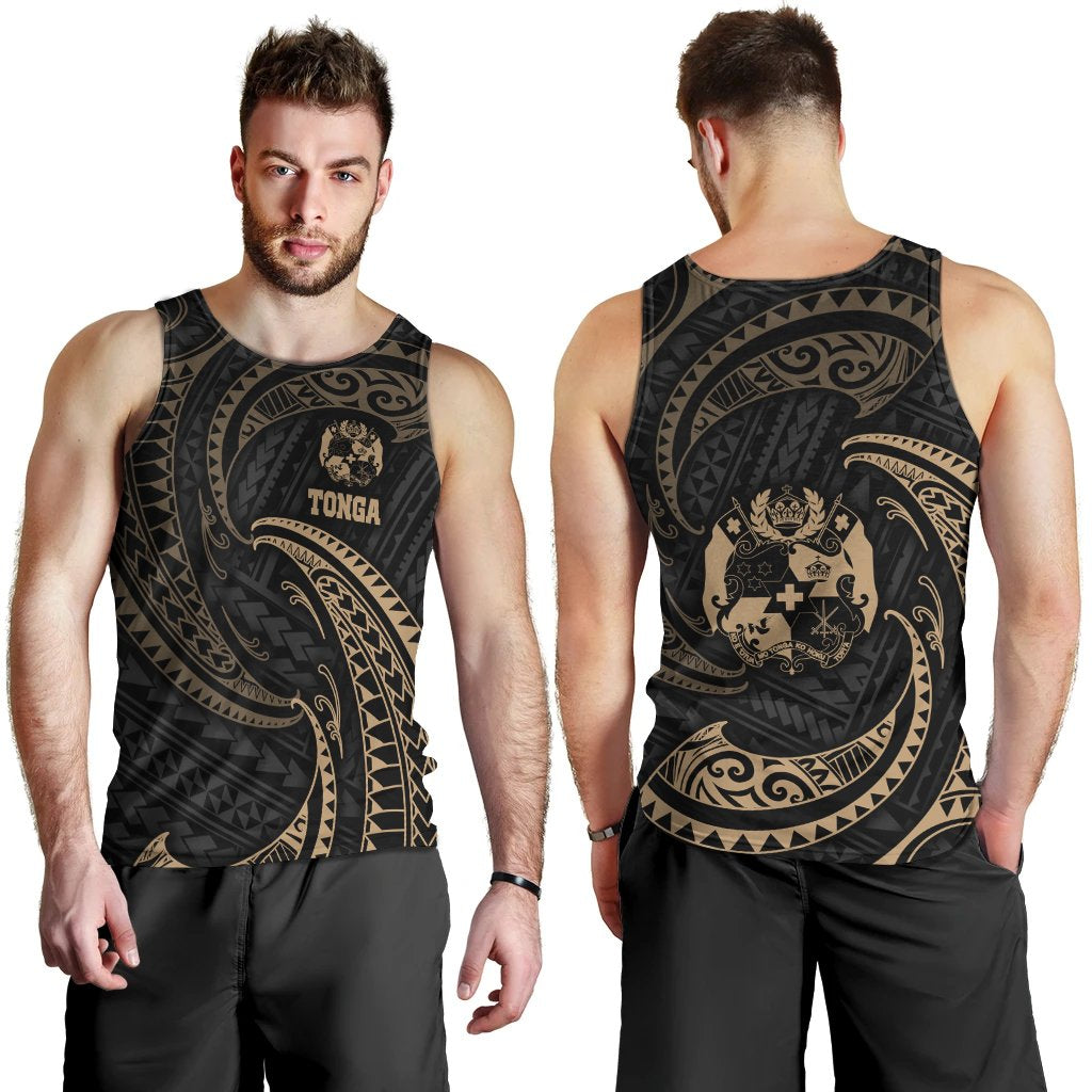 Tonga Polynesian Men's Tank Top Gold Tribal Wave
