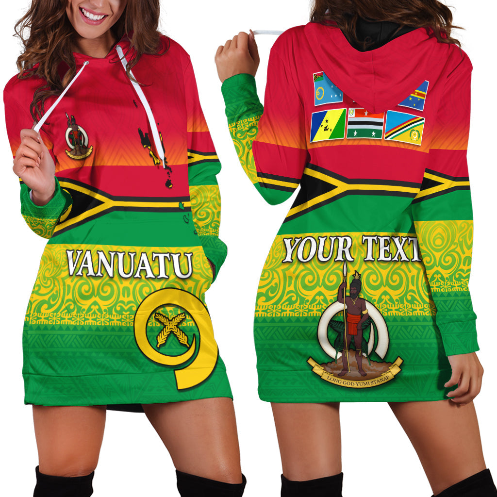 Custom Personalised Vanuatu Color Hoodie Dress Six Provinces and Map