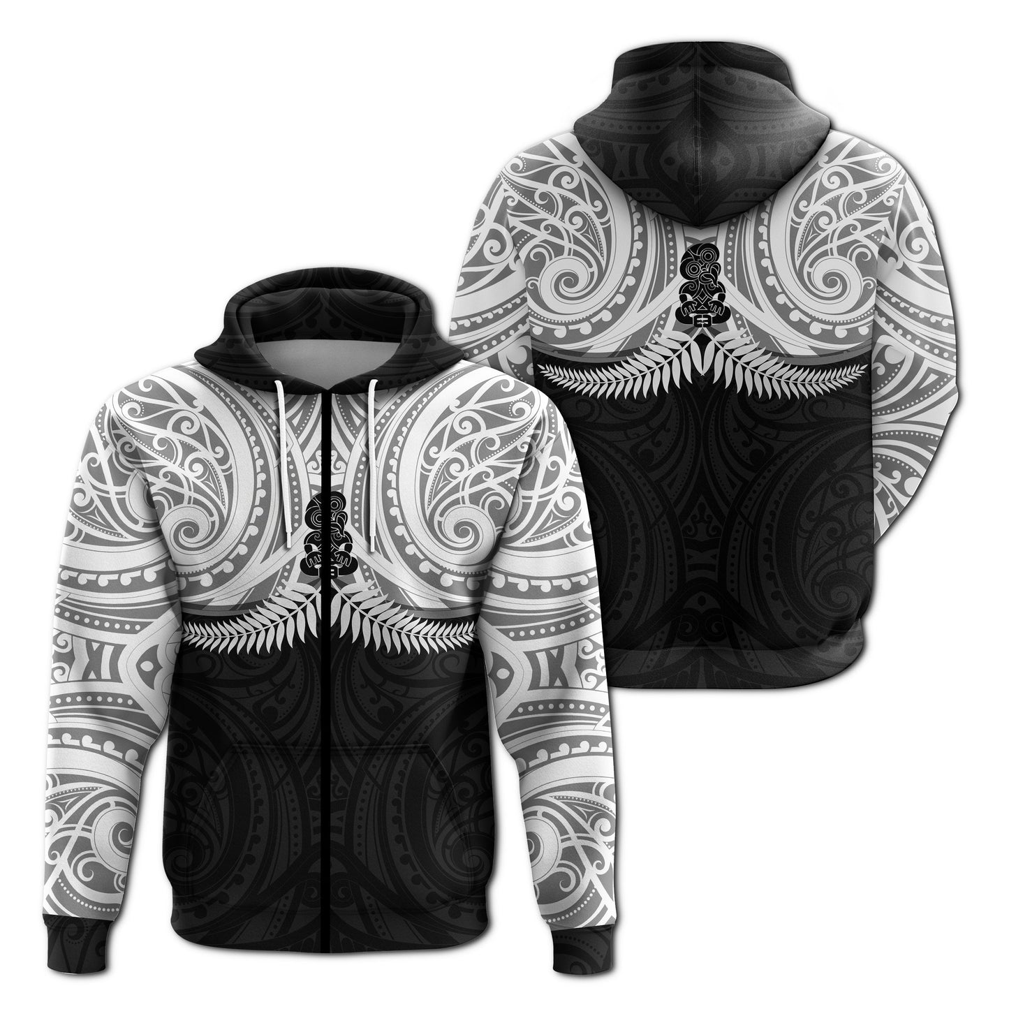 New Zealand Zip up Hoodie Maori Silver Fern