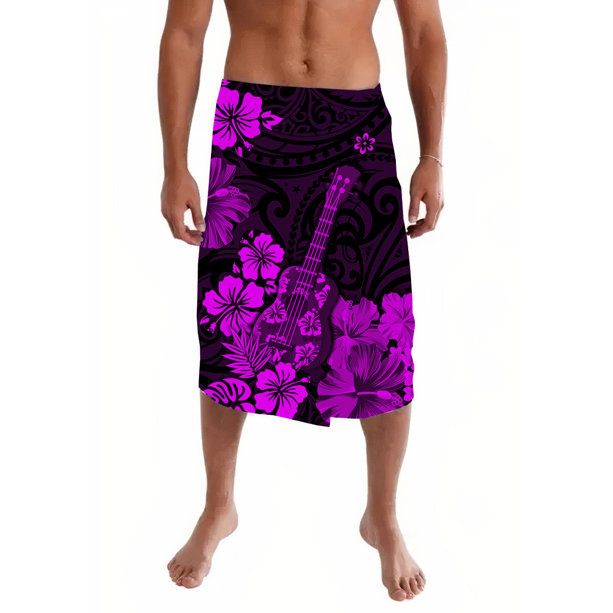 Hawaii Lavalava Polynesia Purple Ukulele Flowers