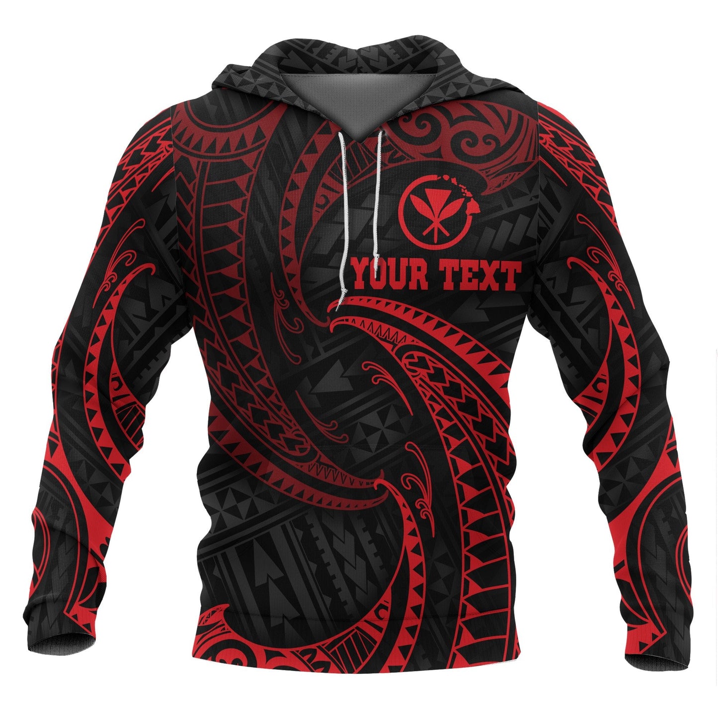 Custom Text Hawaii Polynesian Custom Personalised Hoodie Red Tribal Wave