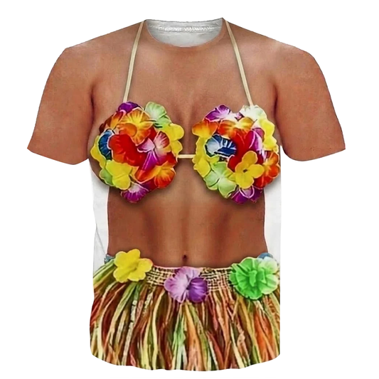 Polynesian Funny Women Shirt Flowers Necklace Grass Skirt Style Printed T Shirt For Her
