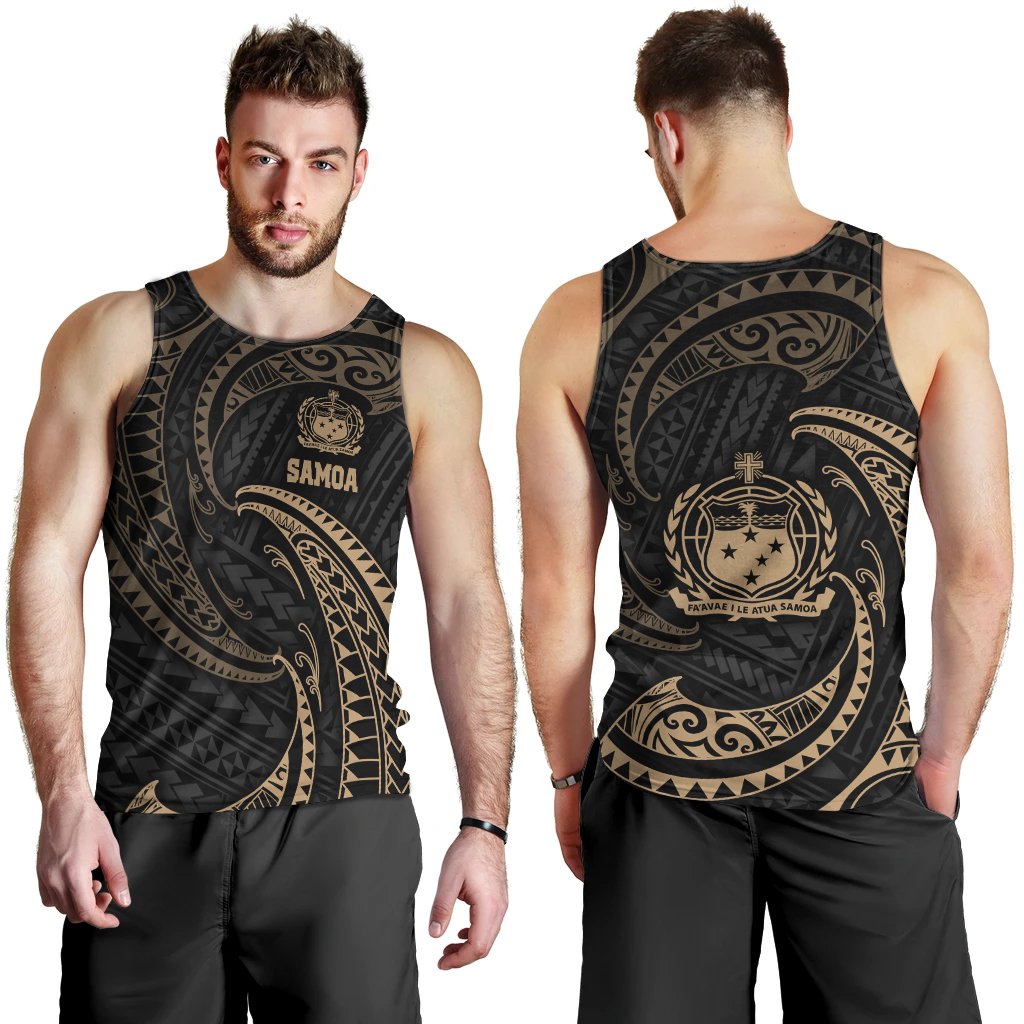 Samoa Polynesian Men's Tank Top Gold Tribal Wave