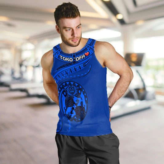 TOKO ’OFA Tonga Polynesian Men Tank Top Tonga Waves Blue Black