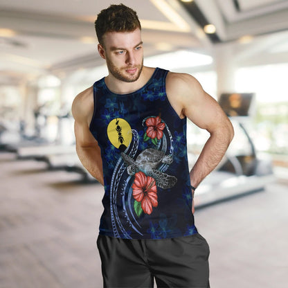 New Caledonia Polynesian Men Tank Top Blue Turtle Hibiscus