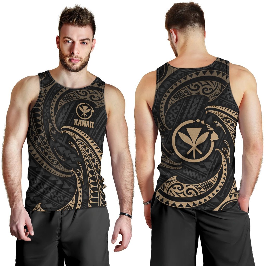 Hawaii Polynesian Men's Tank Top Gold Tribal Wave
