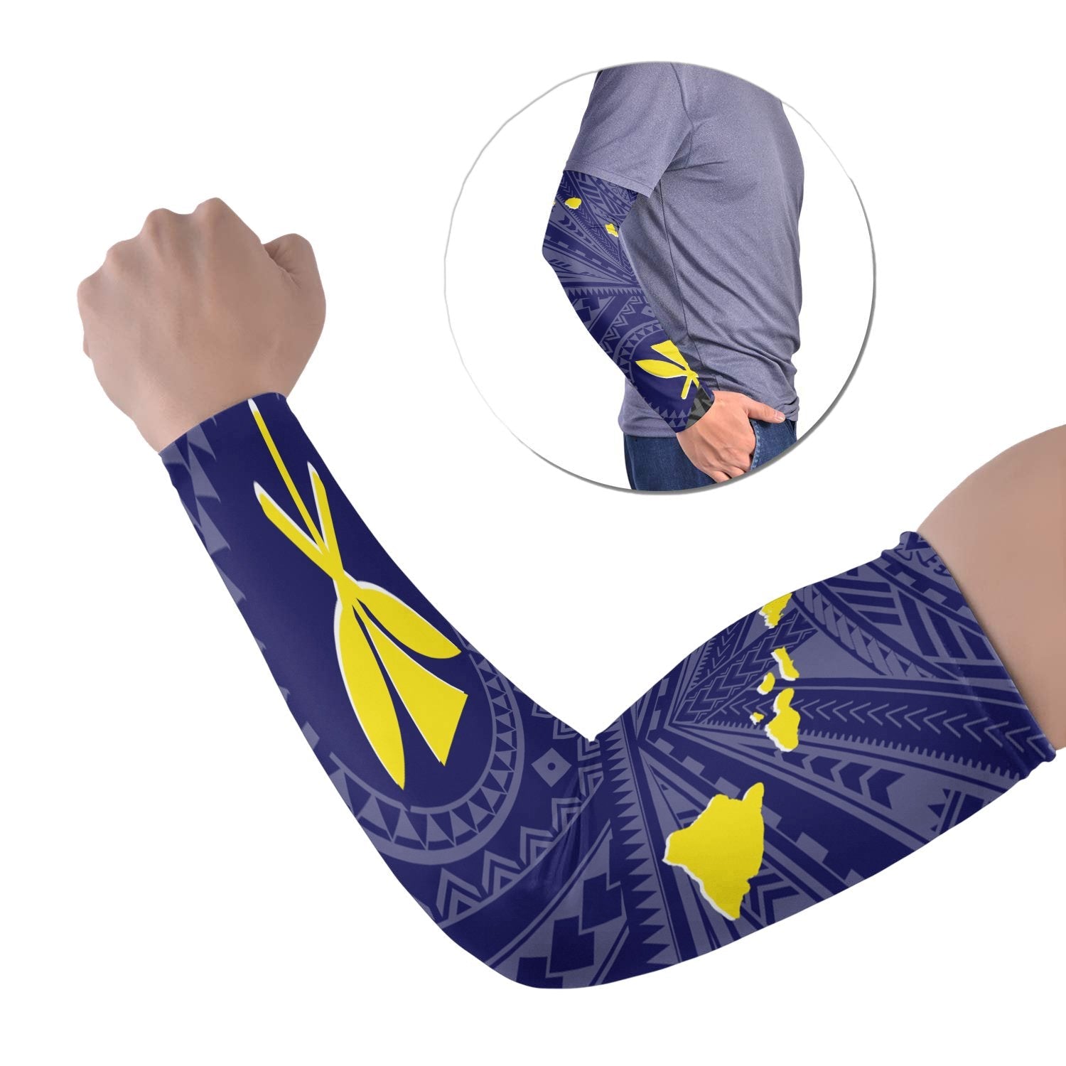 Hawaii Arm Sleeve - Hawaii Kanaka Maoli And Map ( Blue)