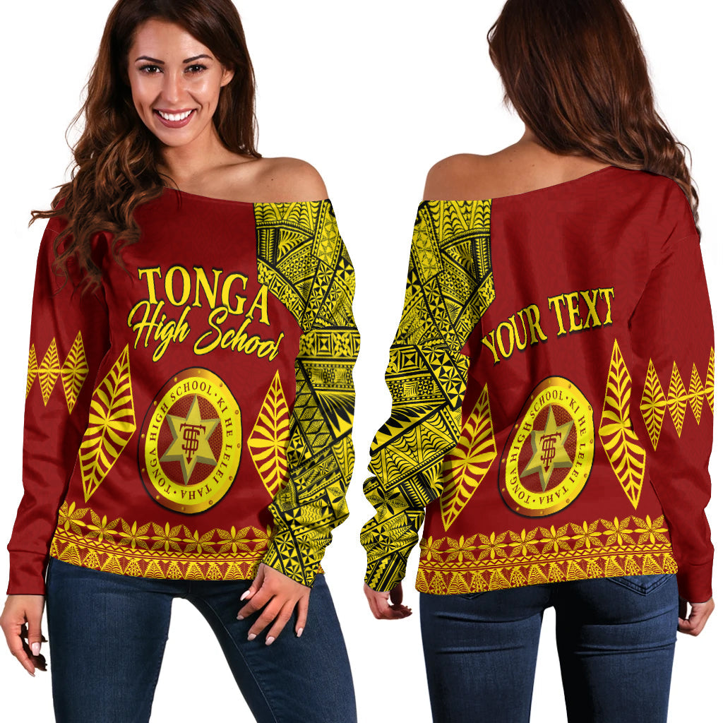 (Custom Personalised) Tonga High School Off Shoulder Sweater Tongan Ngatu